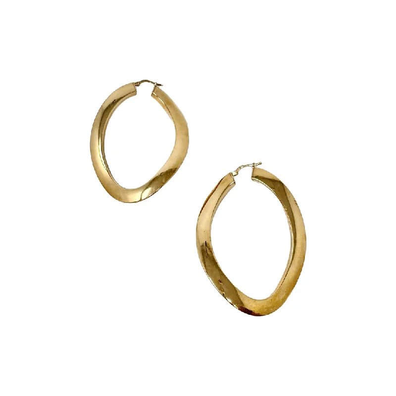 ladies earrings gift-14K Gold Elongated Hoop Earrings