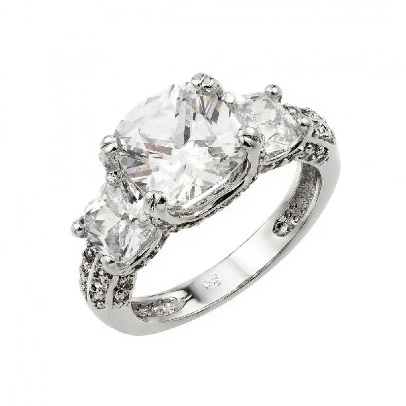 ladies ring brushed metal-Silver 925 Rhodium Plated Past Present Future Square CZ Ring - BGR00923