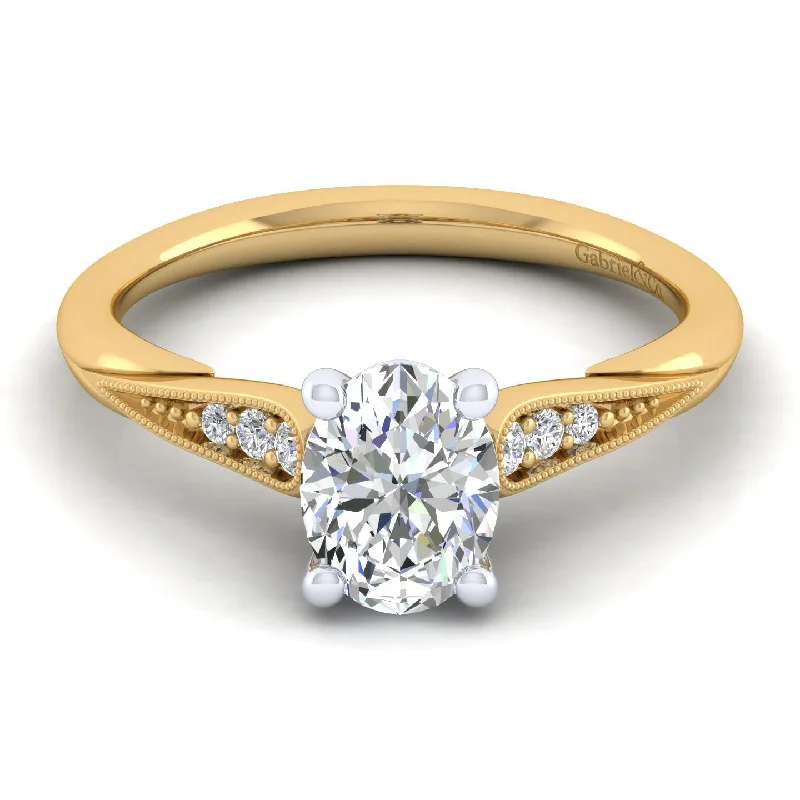 ladies engagement ring leaf design-14K White-Yellow Gold Oval Diamond Engagement Ring (Setting Only)