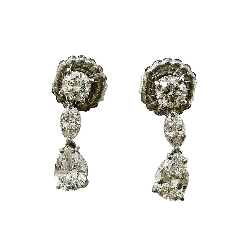 ladies earrings crawler-Platinum and 14K/18K Gold Diamond Drop Earrings