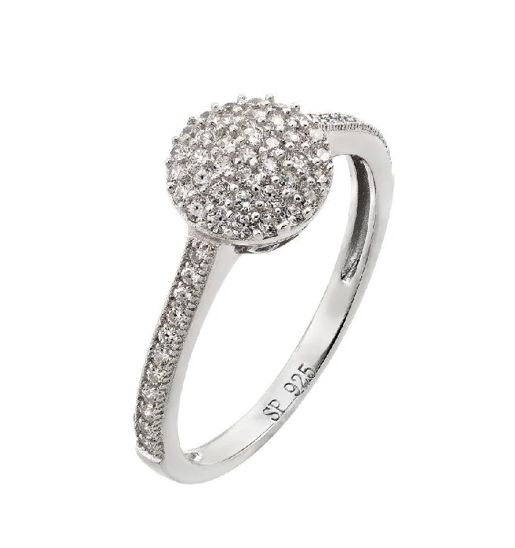 ladies ring for sister-Silver 925 Rhodium Plated Round Clear CZ Ring - STR00925