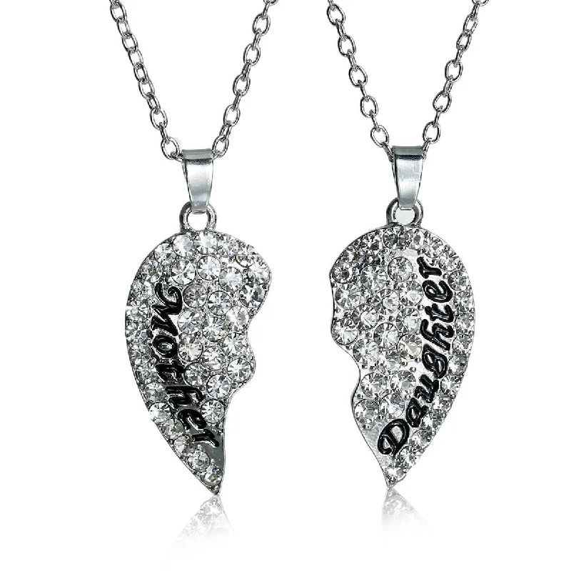 Ladies necklaces emerald cut necklaces-SEXY SPARKLES Necklace Long Link Cable Chain Broken Heart Message " Mother & Daughter " Pendants Royal Clear Rhinestone