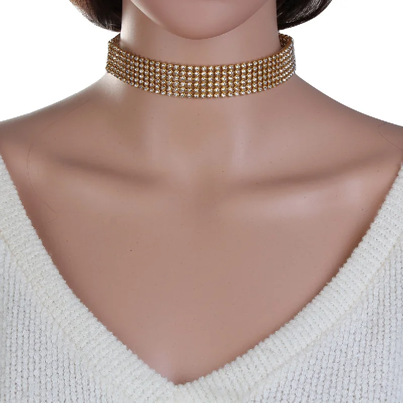 Ladies necklaces metallic sheen styles-Sexy Sparkles Choker Necklaces for Women Girls Rhinestones bridal style