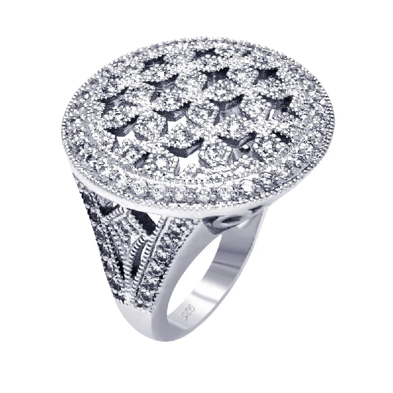 ladies ring multi-stone-Clearance-Silver 925 Rhodium Plated Clear Cluster CZ Cross Out Disc Ring - BGR00379