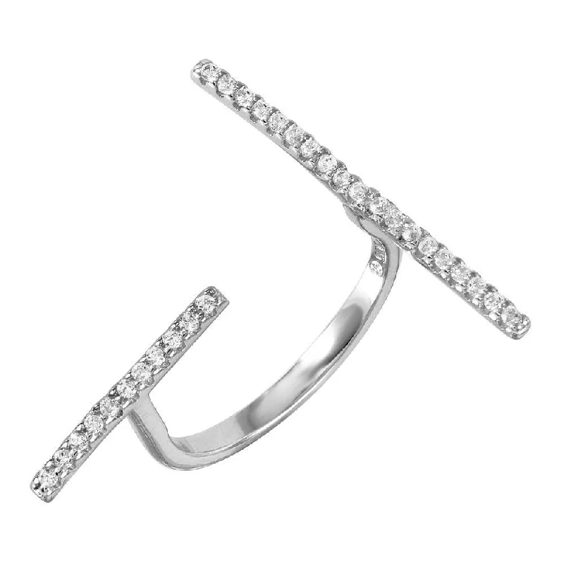 ladies ring crystal silver-Silver 925 Rhodium Plated CZ Open End Ring - BGR00976