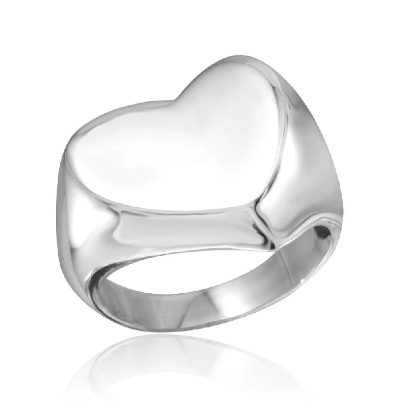 ladies ring oval cut-Rhodium Plated 925 Sterling Silver Heart Ring - CR00805