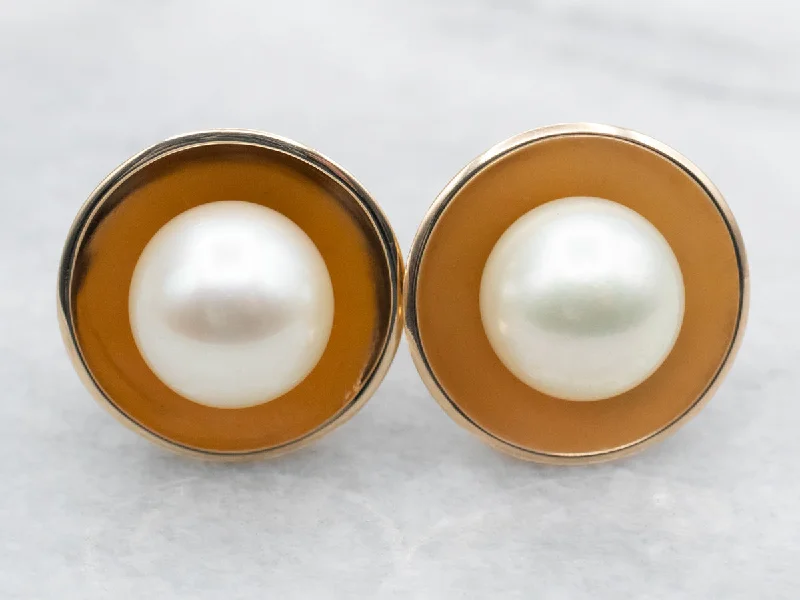 ladies earrings everyday-Yellow Gold Saltwater Pearl Stud Earrings