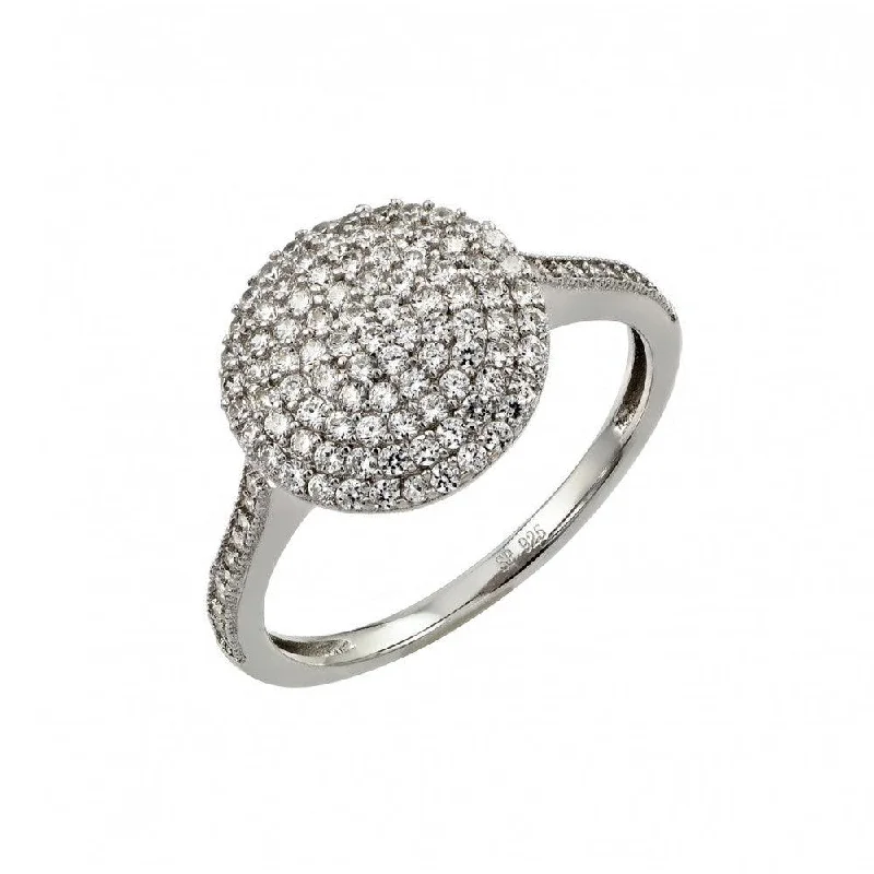 ladies ring small size-Silver 925 Rhodium Plated Pave Set Clear CZ Circle Ring - STR00954