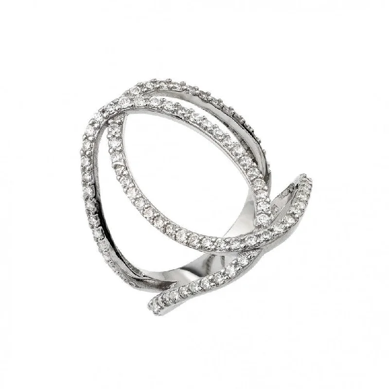 ladies ring abstract silver-Silver 925 Rhodium Plated Interlace Ring - BGR00927