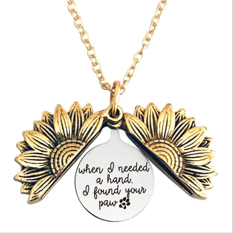 Ladies necklaces smart buying advice-When I Needed a Hand I Found Your paw Sunflower Necklace Locket with Engraved Hidden Message Pendant Dog Lovers Memorial Necklace…