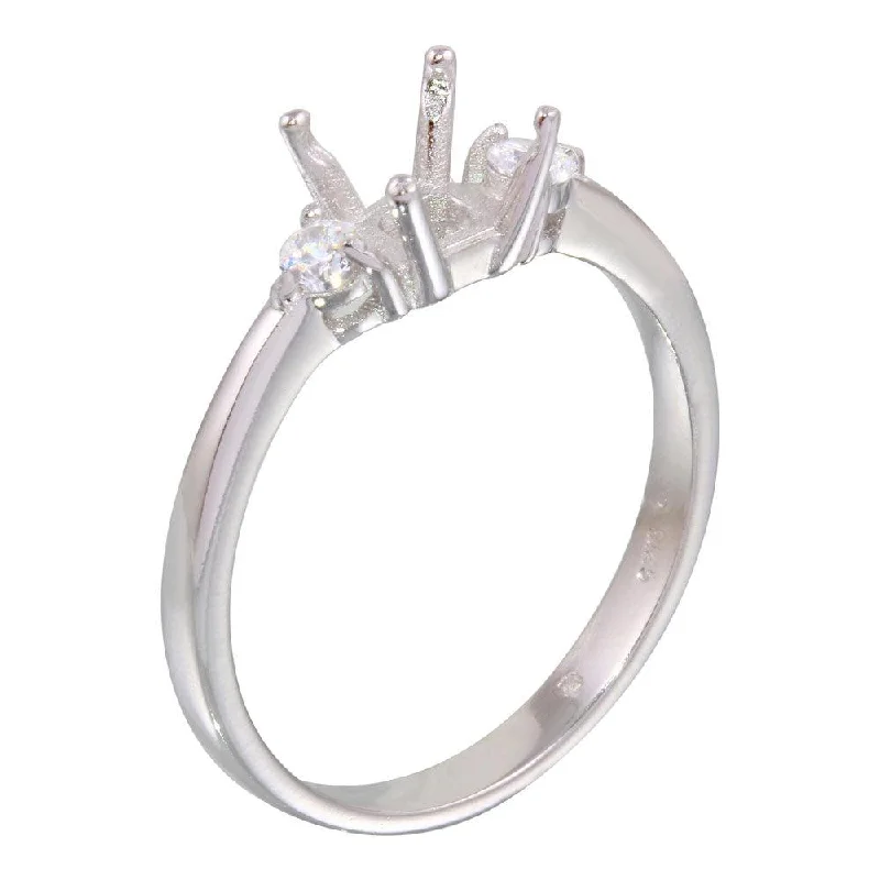 ladies ring dainty silver-Rhodium Plated 925 Sterling Silver Center Mounting Only Ring with CZ - BGR01138