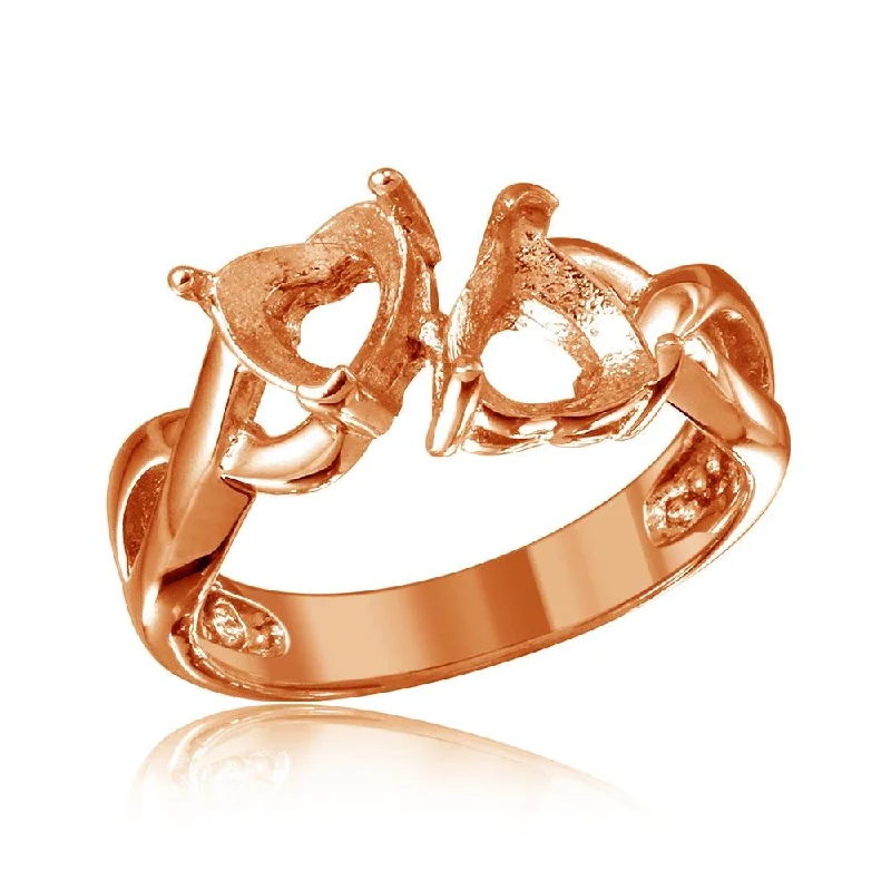 ladies ring romantic gold-Rose Gold Plated 925 Sterling Silver Double Heart  Mounting Twisted Shank Ring - BGR01219RGP