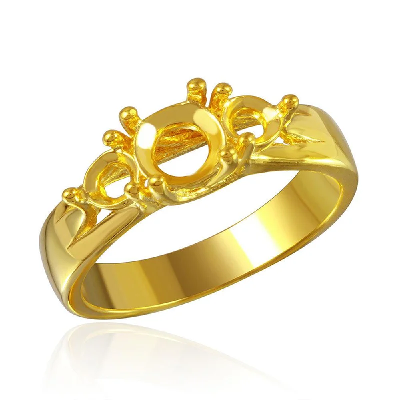 ladies ring seasonal gold-Silver 925 Gold Plated 3 Stones Mounting Ring - BGR00481GP