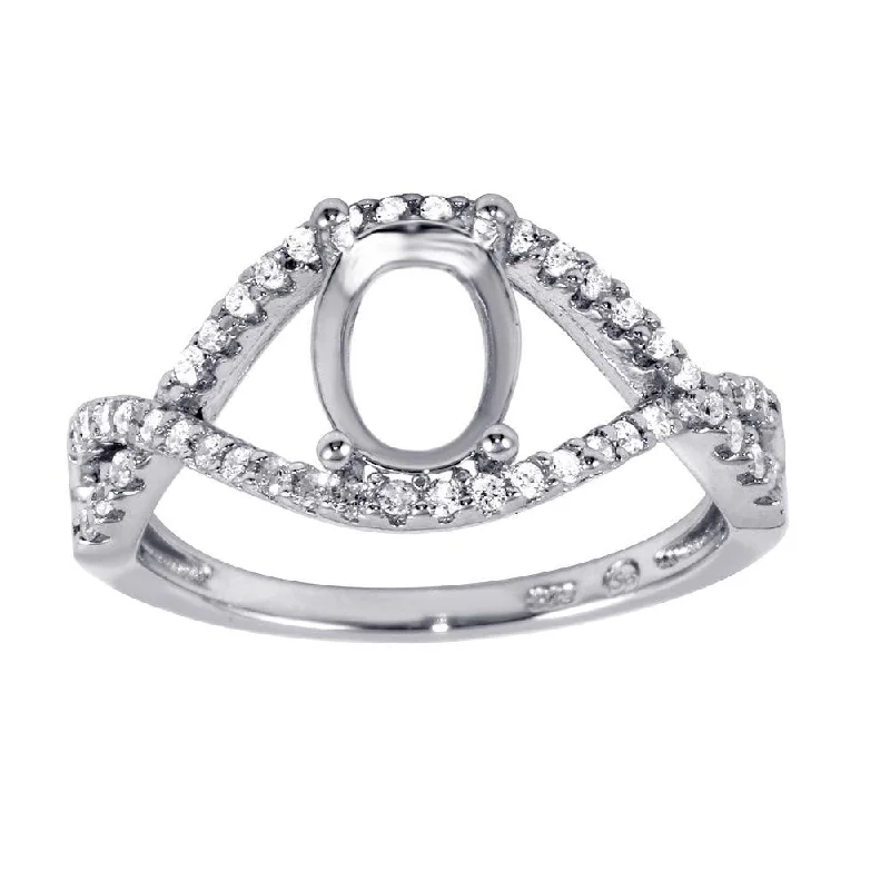 ladies ring seasonal-Rhodium Plated 925 Sterling Silver Twisted Center Mounting Ring with CZ - BGR00933