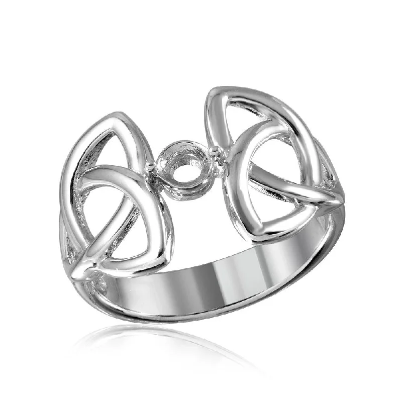 ladies ring infinity-Silver 925 Rhodium Plated Triquetra Shank Single Stone Mounting Ring - BGR01212