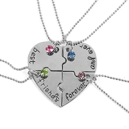 Ladies necklaces floral cluster designs-Sexy Sparkles 4 Pcs Best Friends Forever and Ever BFF Necklace Engraved Puzzle Friendship Pendant Necklaces Set