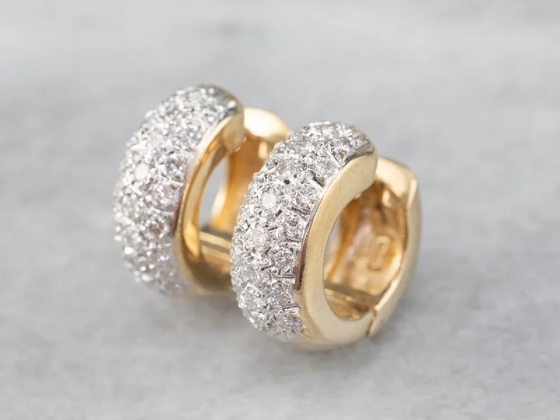 ladies earrings antique-Diamond Encrusted Gold Huggie Hoop Earrings