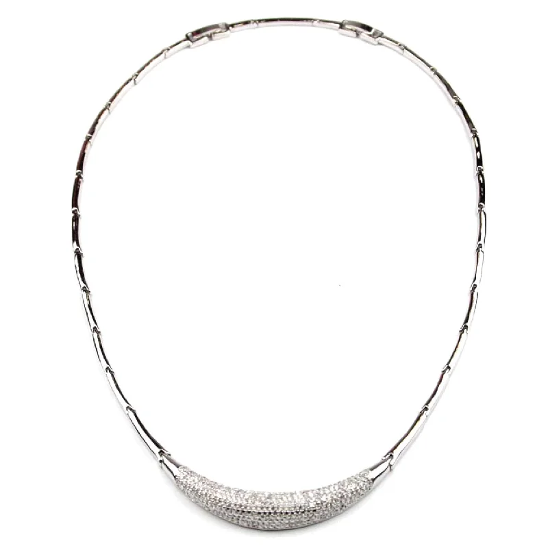 Ladies necklaces flexible chain necklaces-Rhodium Collar Necklace  with Zirconia