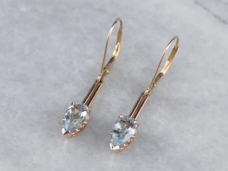 ladies earrings vintage-Aquamarine Rose Gold Bar Drop Earrings