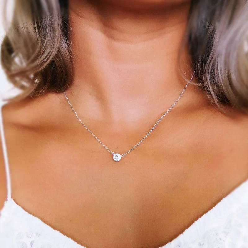 Ladies necklaces travel-friendly designs-Floating Cubic Zirconia Necklace