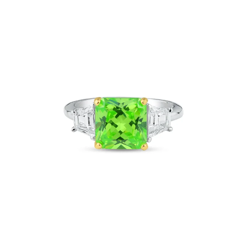 ladies ring high-end-Rhodium Plated 925 Sterling Silver Past Present Future Green CZ Ring - BGR01364