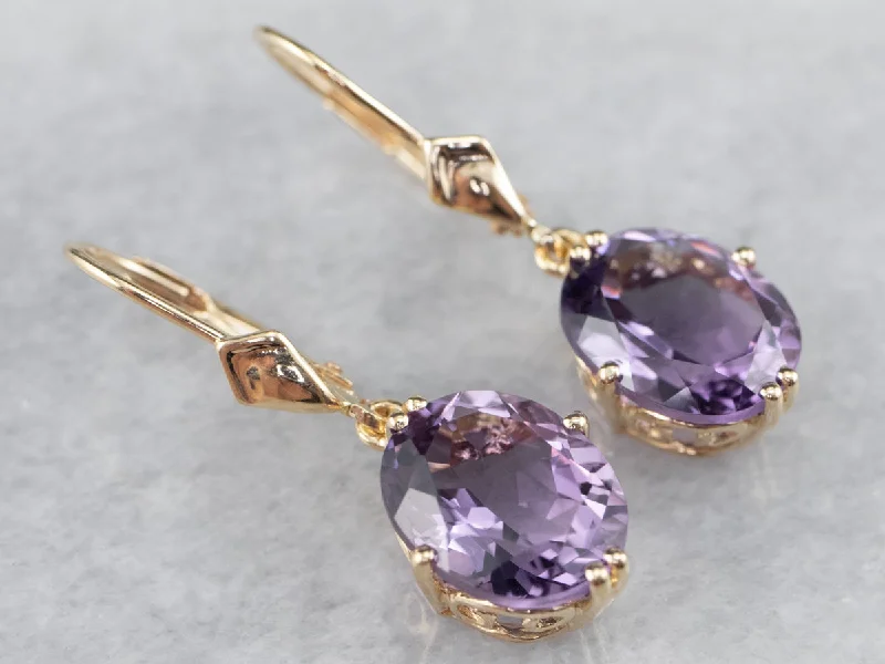 ladies earrings summer-Oval Cut Amethyst Drop Earrings