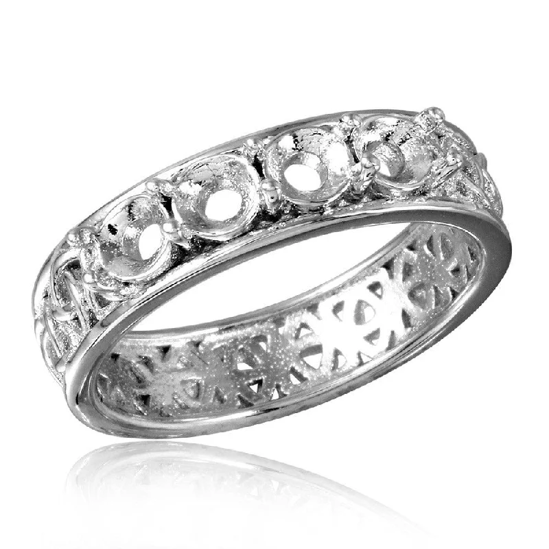 ladies ring layered-Silver 925 Rhodium Plated Celtic Designed Band 4 Stones Mounting Ring - BGR00830