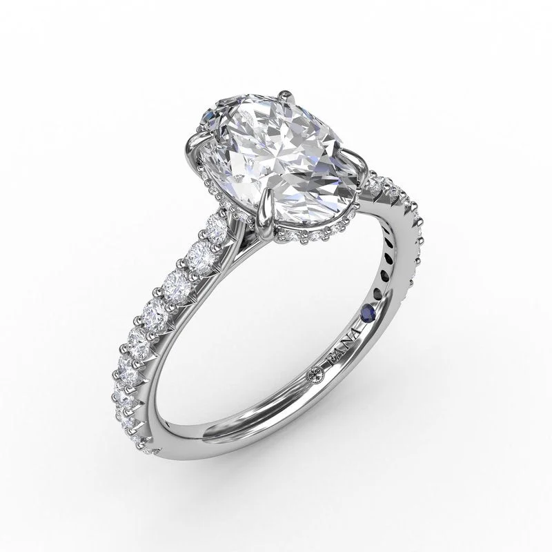 ladies engagement ring premium-Classic Oval Diamond Solitaire Engagement Ring With Hidden Pavé Halo