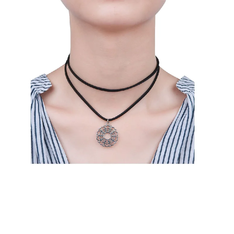 Ladies necklaces ethnic pattern designs-Sexy Sparkles Velvet Suede Double Layer Chakra Choker Energy Necklace for Women Girls (D:Sahasrara)