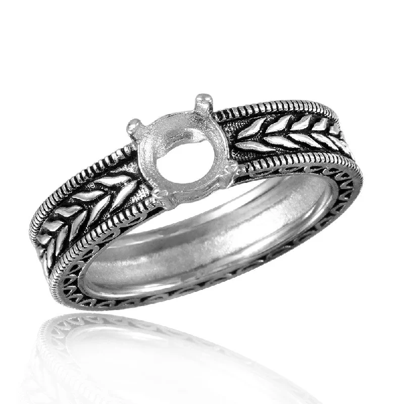 ladies ring trendy platinum-Silver 925 Rhodium Plated Braided Band Design Round Stone Mounting Ring - BGR00484