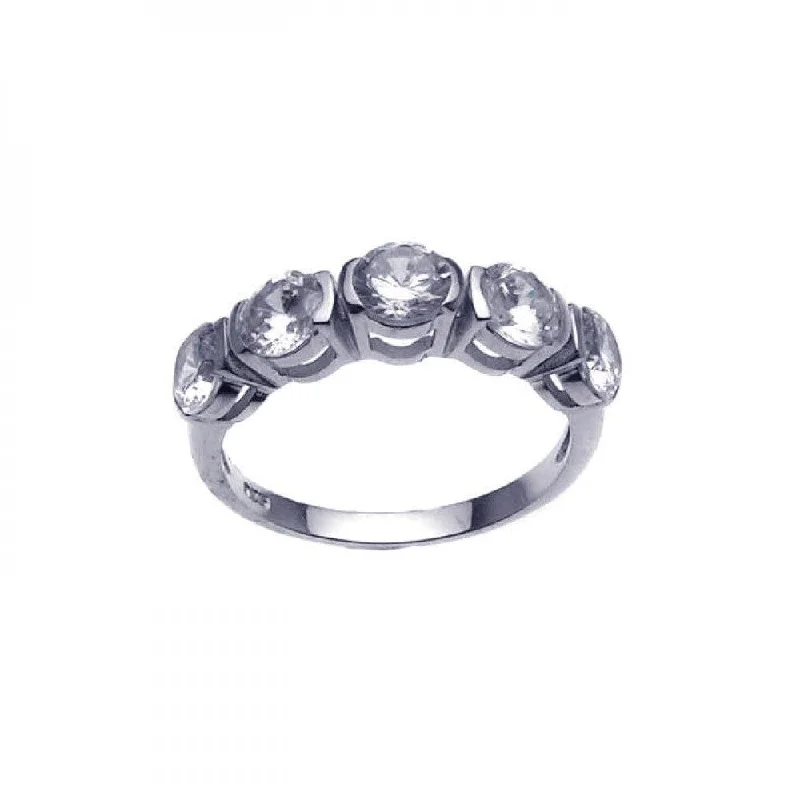 ladies ring modern platinum-Silver 925 Rhodium Plated 5 Stone Set CZ Ring - STR00630