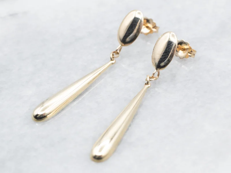 ladies earrings ethical-Yellow Gold Teardrop Shaped Drop Earrings with Oval Shaped Stud