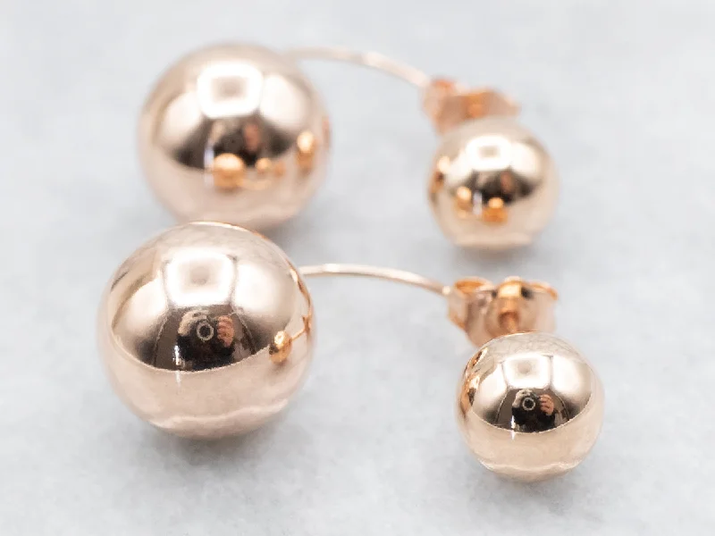 ladies earrings two-tone-Rose Gold Double Ball Earrings