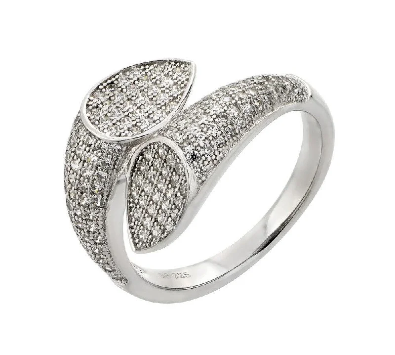 ladies ring matte finish-Silver 925 Rhodium Plated Two Tear Pear CZ Ring - STR00928