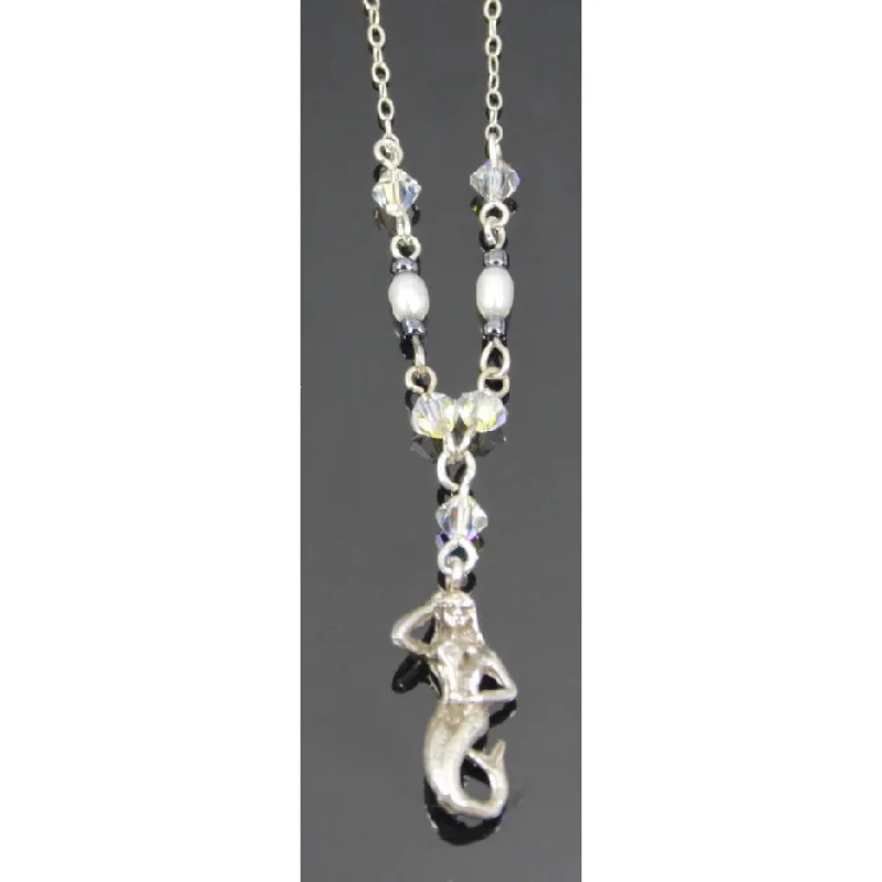 Ladies necklaces compact size styles-Mermaid Necklace, Sterling Silver