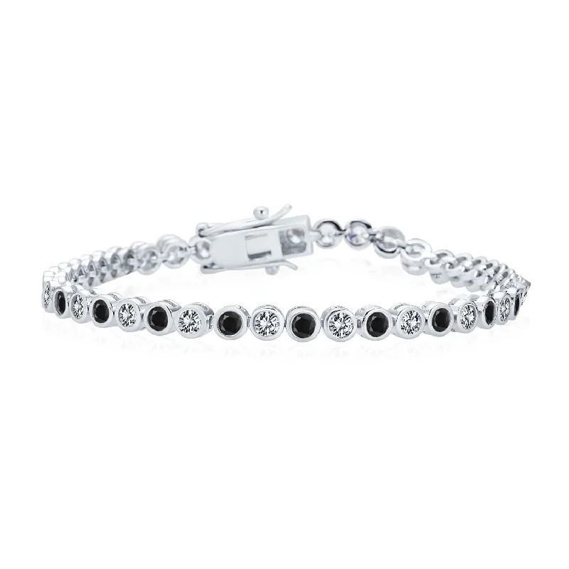 Ladies bracelets Valentine’s Day specials-Formal Holiday Bridal 10CT Black White CZ Bezel Tennis Bracelet 14K Gold Plated