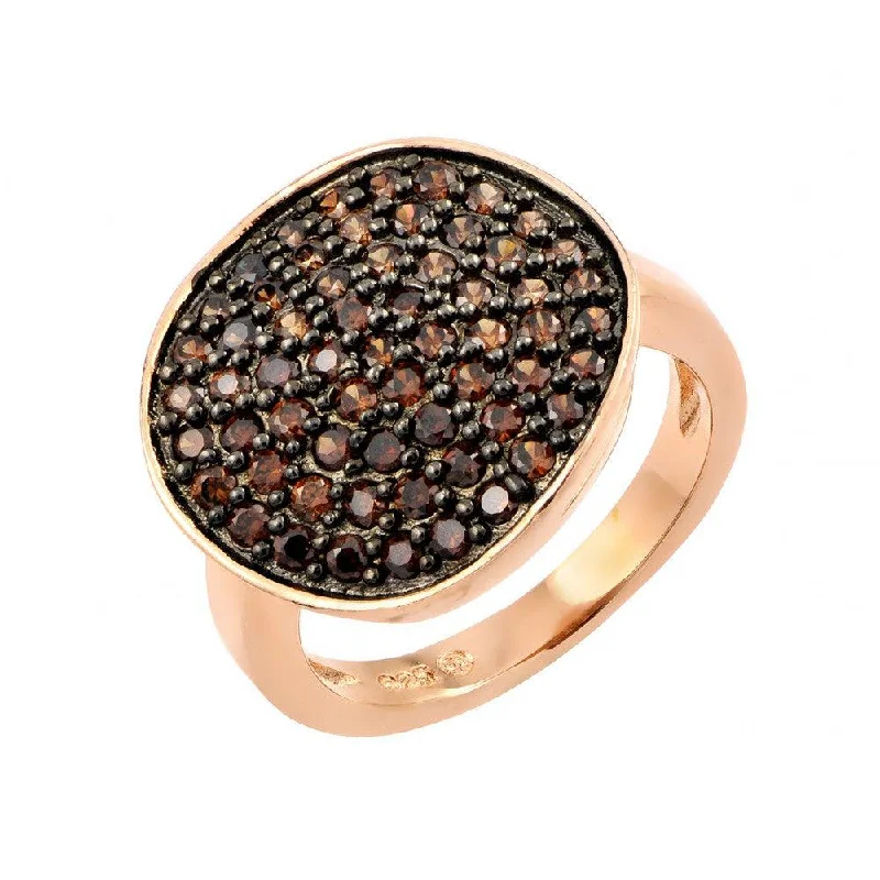 ladies ring limited gold-Silver 925 Black Rhodium and Rose Gold Plated Colored CZ Pave Set Flat Disc Ring - BGR00764