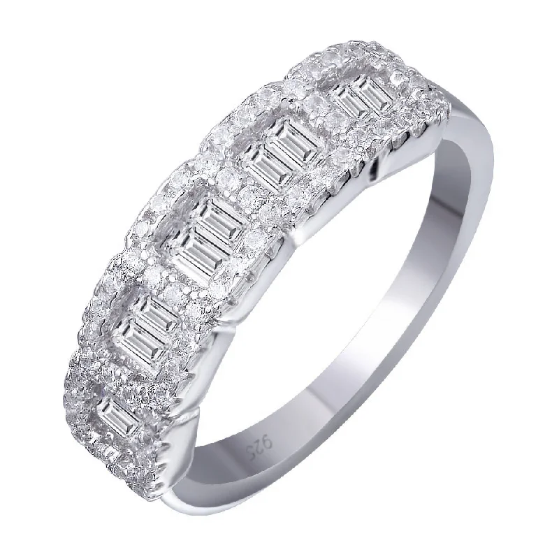 ladies ring gift gold-Rhodium Plated 925 Sterling Silver 5 Square CZ Stone Ring - BGR01166