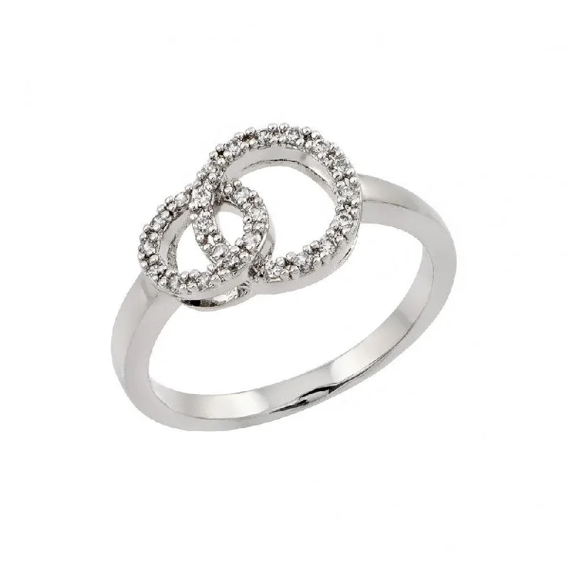 ladies ring everyday wear-Silver 925 Rhodium Plated Clear CZ Intertwined Circles Ring - BGR00826