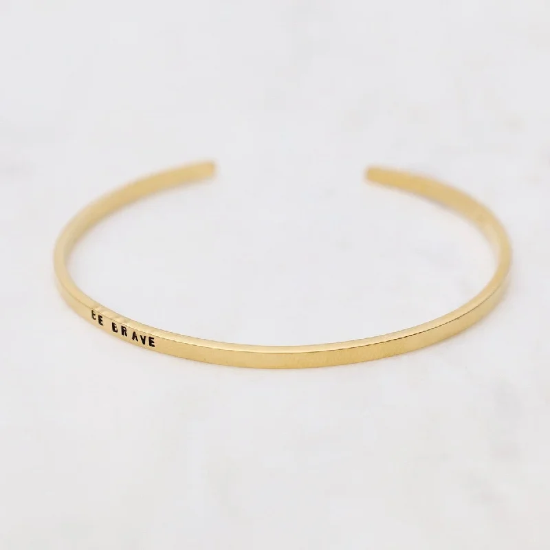 Ladies bracelets futuristic design styles-Be Brave Stamped Gold Plated Cuff Bracelet