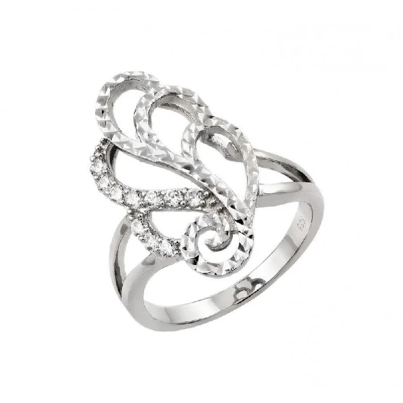 ladies ring chunky platinum-Silver 925 Rhodium Plated Filigree Round Clear CZ Ring - STR00943