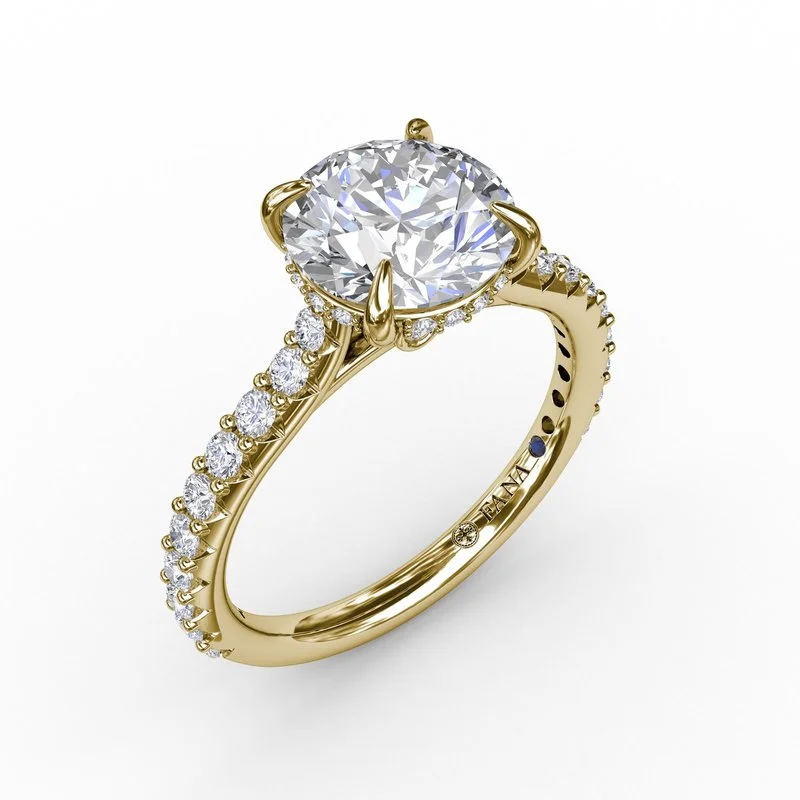 ladies engagement ring cyber monday-Classic Round Diamond Solitaire Engagement Ring With Hidden Pavé Halo