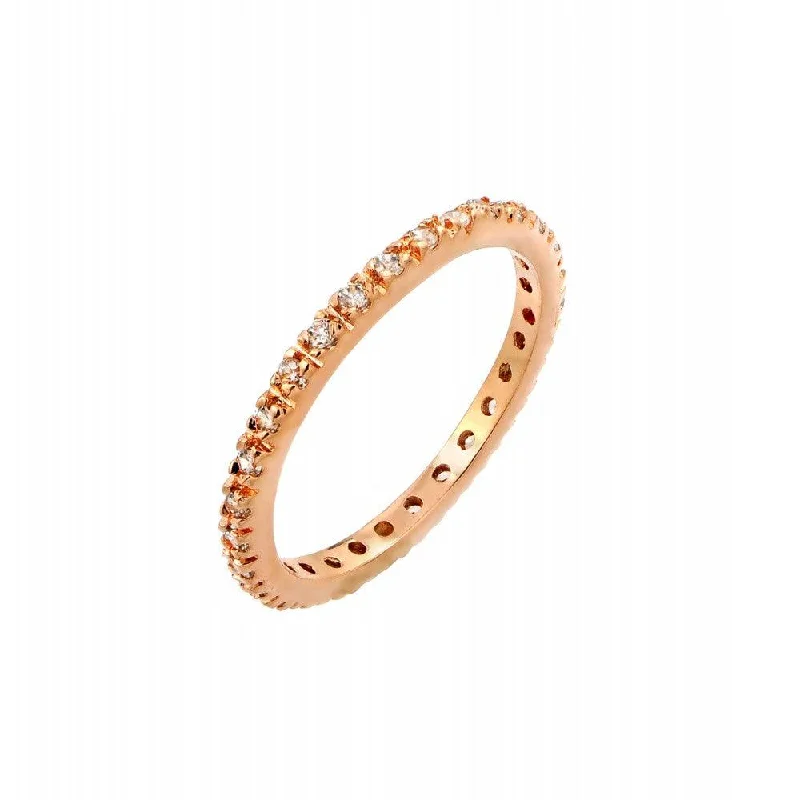 ladies ring modern platinum-Silver 925 Rose Gold Plated Plated Clear CZ Inlay Eternity Ring - BGR00339RGP