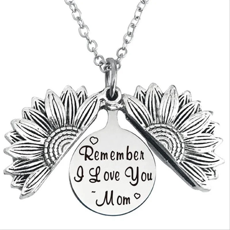 Ladies necklaces heart-shaped pendants-Remember i Love You mom Stainless Steel & Alloy Opens Sunflower Necklace…