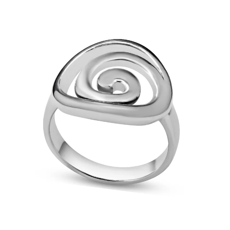 ladies ring glossy silver-High Polished 925 Sterling Silver Swirly Ring - CR00718