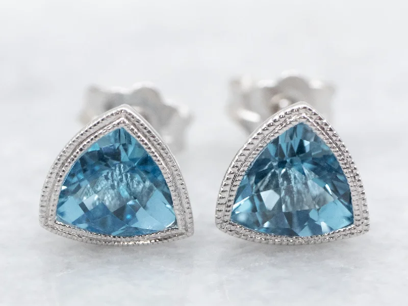 ladies earrings unique platinum-Swiss Blue Topaz Stud Earrings