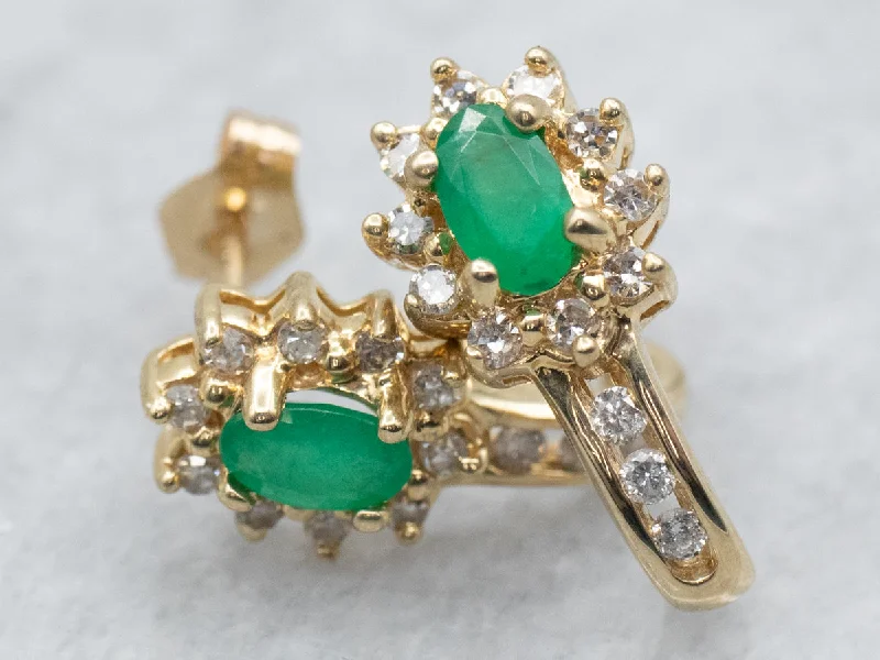 ladies earrings reviews-Emerald and Diamond Stud Earrings