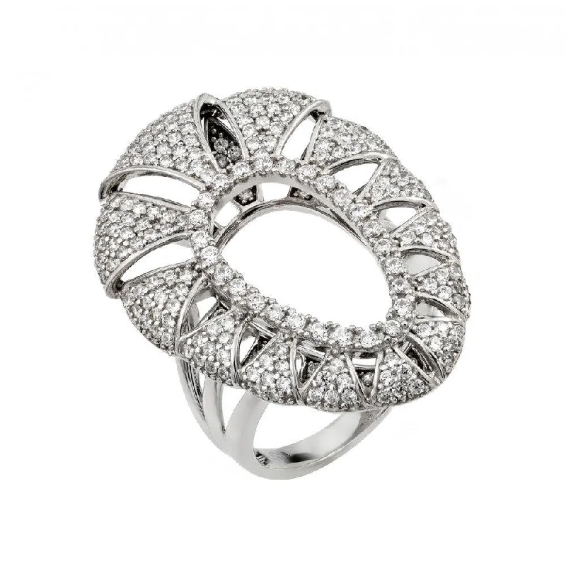 ladies ring with initials-Silver 925 Rhodium Plated Micro Pave CZ Ring - GMR00023