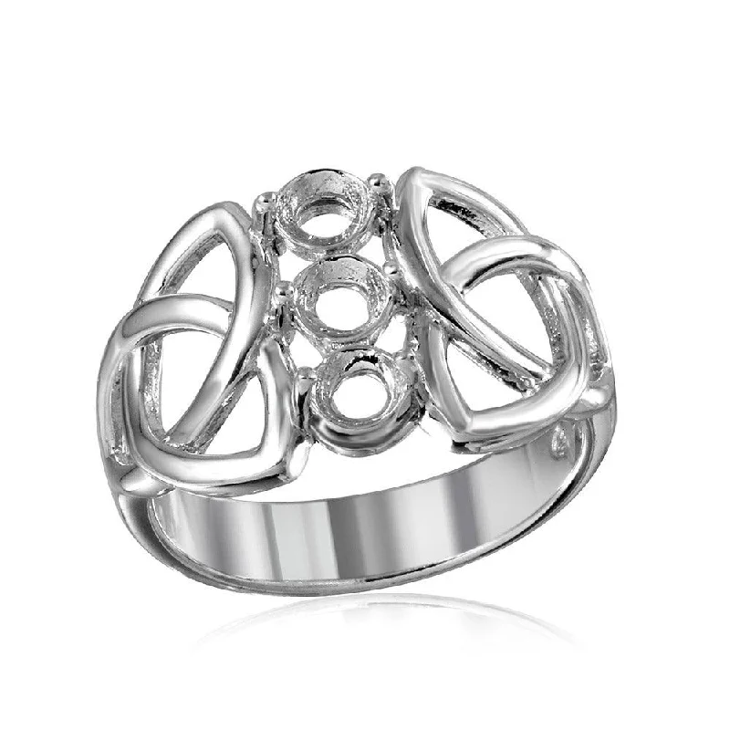 ladies ring vintage-Silver 925 Rhodium Plated Triquetra Shank 3 Stones Mounting Ring - BGR01214