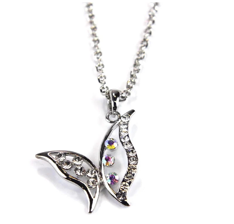 Ladies necklaces pave set designs-Butterfly Necklace, Rhinestone